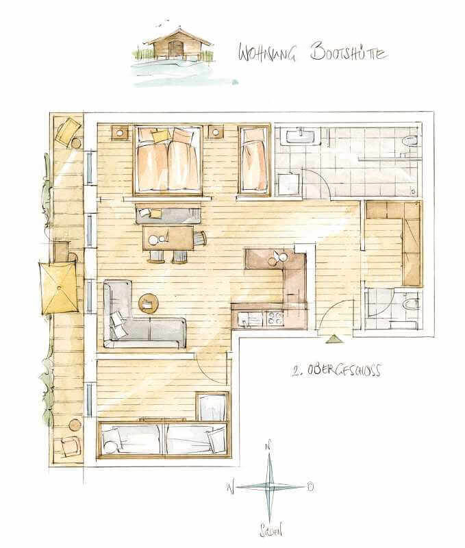 Skizze Ferienwohnung Bootshütte